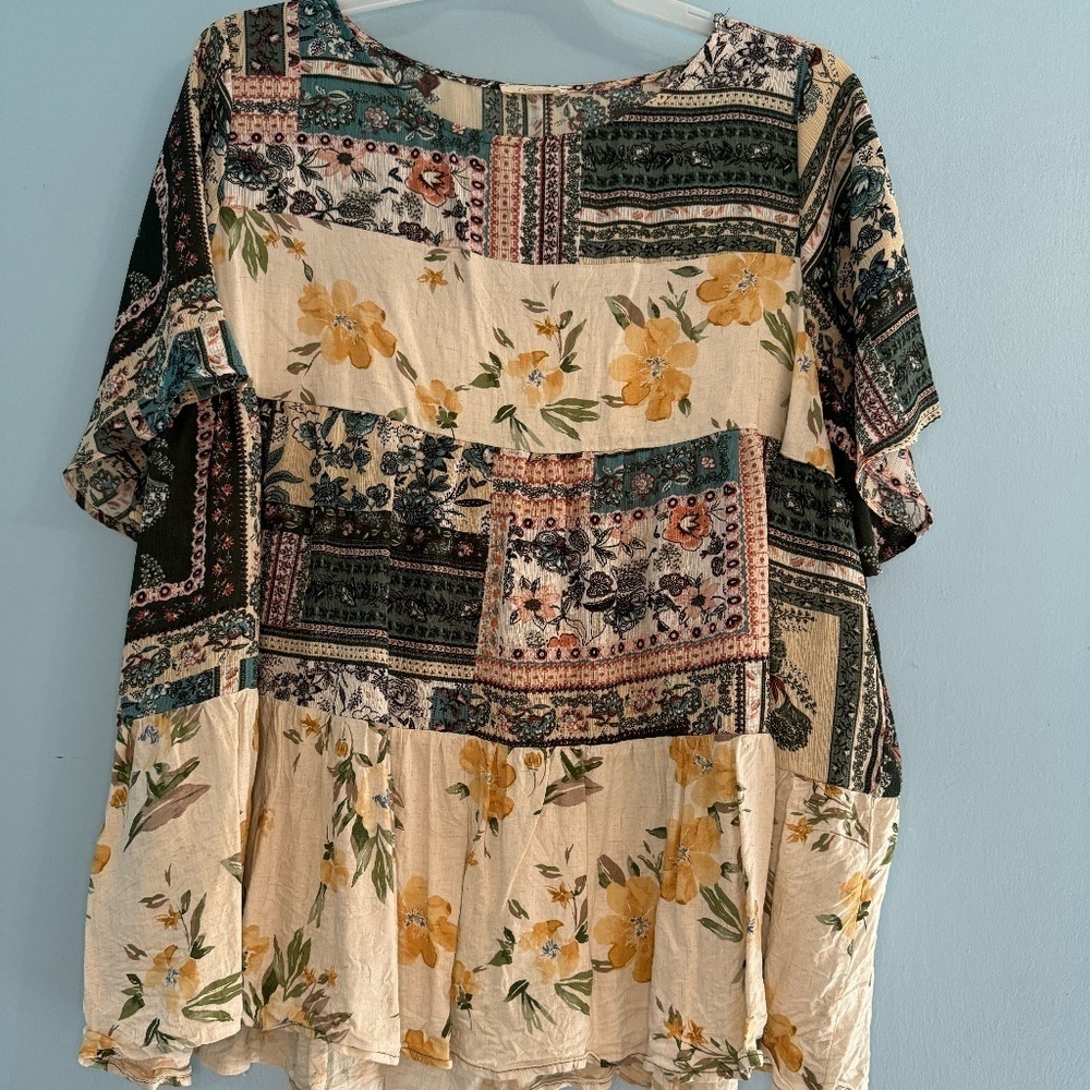 ODDY Multi-pattern Short Sleeve Blouse 2x